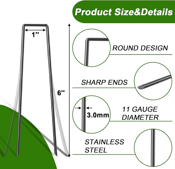 Landscape Staples 6 Inch Black Anti-Rust Garden Stakes 11 Gauge | 100 Pack Sod Yard Pins Heavy Duty Lawn Stake for Fence, Weed Barrier Fabric, Ground Cover, Ground Decorations, Chicken Wire
