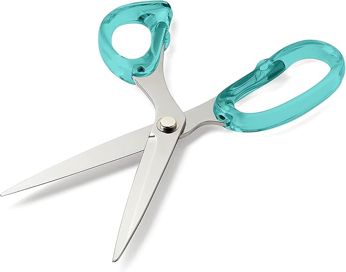 9” Stainless Steel Acrylic Scissors, Green with Silver Metal | Aesthetic and sharp all purpose scissors, Perfect for sewing, arts, and crafts, Stationery tools for office, and school