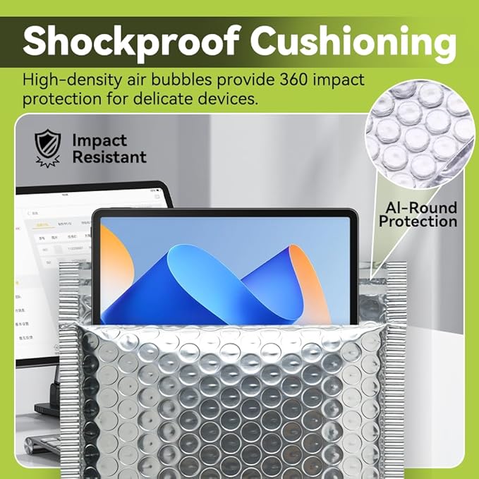 Koja Thermal Padded Bubble Mailers 50-Pack. Quality Shipping Envelopes and Bags with Extra-thick Padding. Fast and Easy Self-seal Envelope Design. (Silver, 17 X 15" 50-Pack)