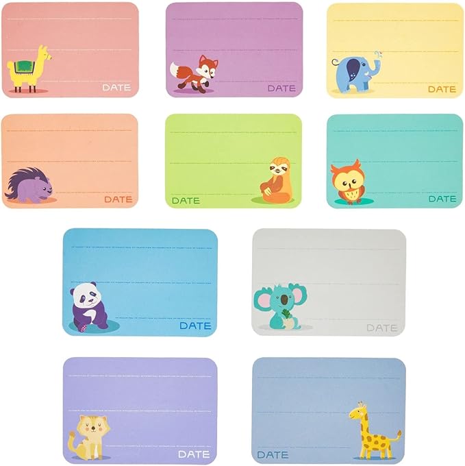 Juvale Baby Bottle Labels for Daycare 500-Pack - Multicolor Animal Designs (1.5" x 1") - Writable Daycare Bottle Labels - Adhesion for Bottles & Containers