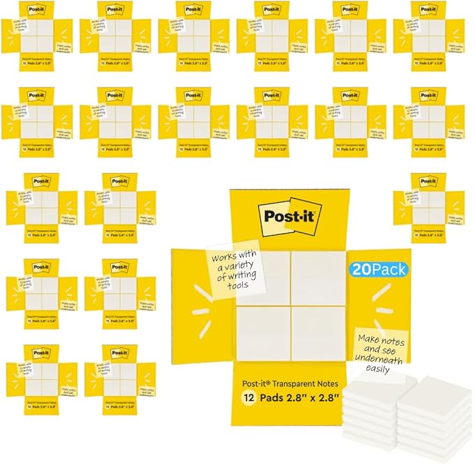 Post-it® Transparent Notes 600-TRSPT-SIOC, 2-7/8 in x 2-7/8 in (73 mm x 73 mm) - (20 Pack)