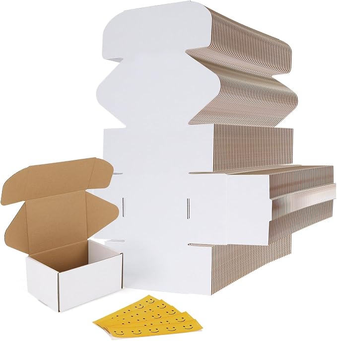 RLAVBL 75 Pack 6x4x3 Small Shipping Boxes, White Corrugated Cardboard Mailer Box for Packing, Mailing, Business