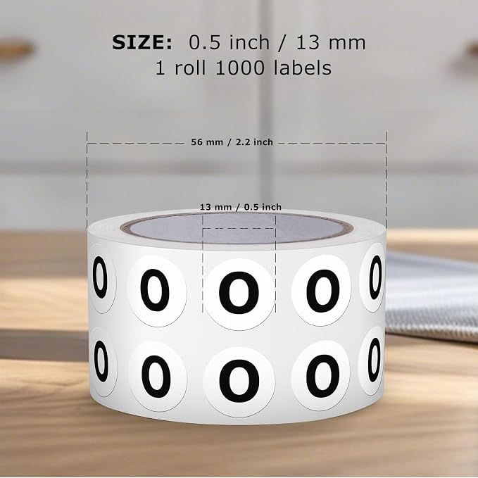 Letter O Stickers 0.5 Inch Vinyl Round Alphabet Label 1000 PCS | Self-Adhesive, Removable, Waterproof, Circle Capital Dots Tags, for Home Office Inventory Classroom