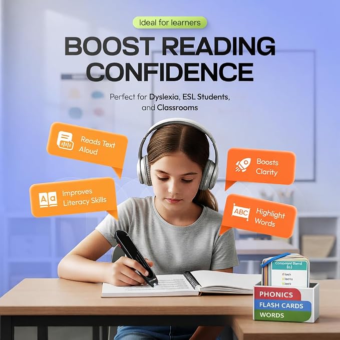 Scanmarker Max Back to School Supply Bundle Reading Pen + Phonics Cards | Designed for Classroom Support with Phonics Assistance, Lock Function and Assistive Web App