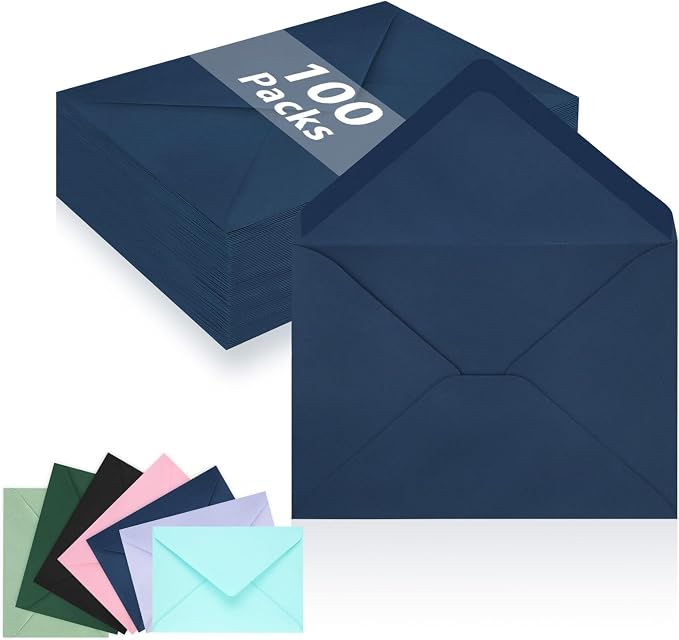 100 Pack A7 Envelopes, Navy Blue Greeting Card Envelopes Self Seal, 5.24 x 7.24 in Envelopes for Birthday Graduation Baby Shower Wedding Invitation Cards