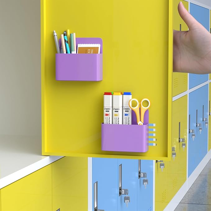 Mabrasse 2p Magnetic Dry Erase Marker Holder,Pen and Eraser Holder for Whiteboard, Magnet Pencil Cup Utility Storage Organizer for Office, Refrigerator, Locker and Metal Cabinets（Purple)