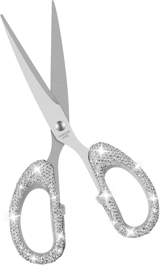 MultiBey 7.7" Rhinestone Cute Scissors, White | Cute Sparkly Rhinestone Scissors with Stainless Steel Blades | Aesthetic Craft Shears for Scrapbooking, Journaling & Office