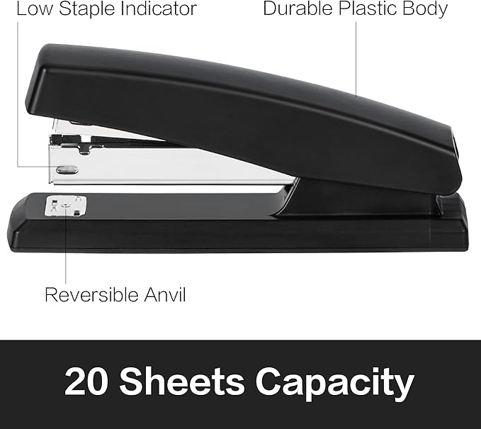 Deli Stapler, Desktop Stapler, Office Staplers, 25 Sheet Capacity, Includes 1000 Staples and Staple Remover, Black