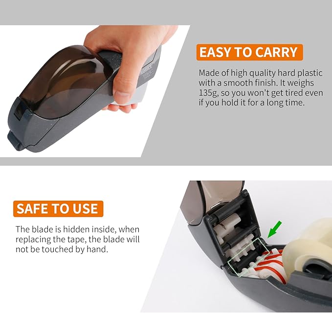 Eagle Automatic Tape Dispenser, Handheld & Portable Design, Office Tape Gun, One-Handed Operation with Safety Blade for Office, Home, DIY or Packaging (Includes 2 Free Tapes) (Gray)
