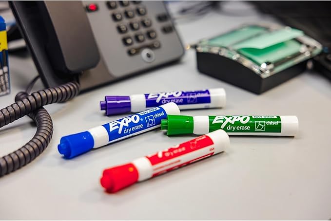 EXPO Dry Erase Markers, Low Odor Ink, Assorted Colors, Chisel Tip, 8 Count - Whiteboard, Calendar, Organization, Essential Supplies for Office, School, Classroom, Teachers