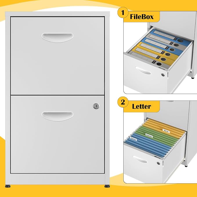 SteeLoong 2 Drawer File Cabinets,Metal Office File Cabinet with Lock,White | Filing Cabinets for Home Office,Vertical Modern File Cabinet Office Two Drawers for Hanging Letter,Assembly Required