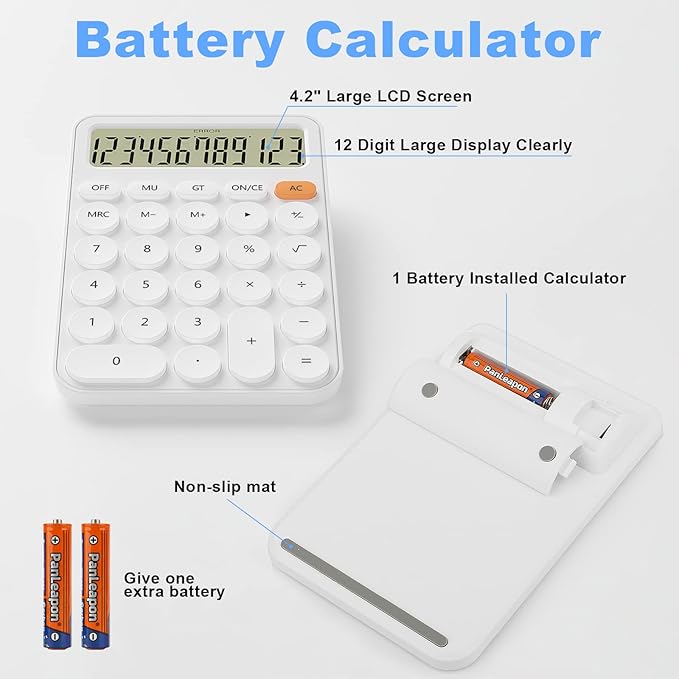 Cute Calculators Desktop Size 6.3 * 4.3in/16 * 11cm, DECKLIT Battery 12 Digit Desk Calculator Extra Large LCD Display, Great Desktop Calculator Big Buttons, 15°Tilt Screen for Kids Calculator(Pink)