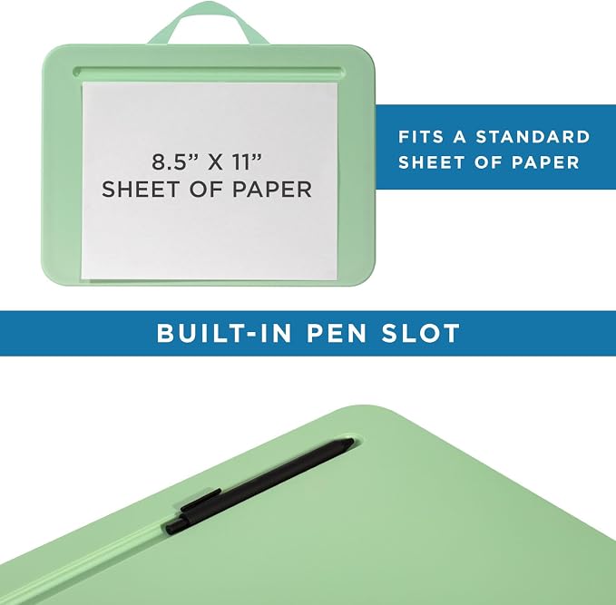 LAPGEAR Compact Lap Desk – Sage Green, Fits 14" Laptops | Microbead Cushion, Built-In Pencil Slot, Carry Handle, Fits Standard Letter-Size Paper (8.5" × 11")