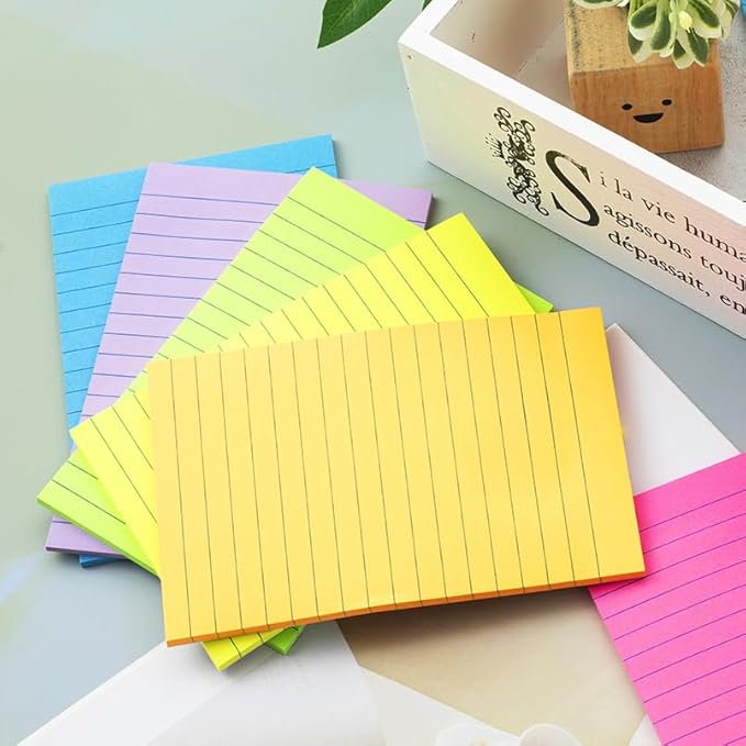 (6 Pack) Lined Sticky Notes 4x6 in,Large Notepads with Lines,Ruled Stickies Super Sticking Power,Office School Memo Note Pads Bright Colors,Post on Windows Doors,Recyclable,Easy to Write on