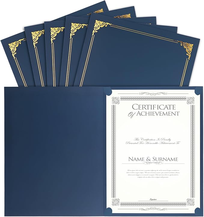 25 Packs Certificate Holders, Navy Blue Certificate Covers, Diploma Holders, Certificate Folders with Gold Foil Border for Letter Size 8.5" x 11" Certificates, Diploma, Documents, Award Cover