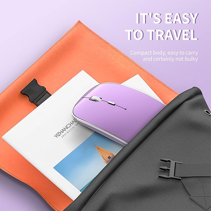 Wireless Mouse Chargeable Portable Silent USB and Type-C Dual Mode Wireless Mouse 3 Adjustable DPI for Laptop, Mac, Android, PC (Q23S Black) (Purple)