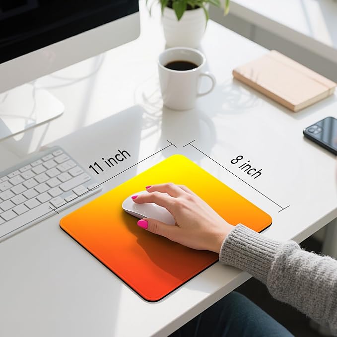 Premium Mouse Pad with Stitched Edges – 10.2 x 8.3 in | Smooth, Washable Mat with Non-Slip Base | Personalized Cute MousePads for Laptop, Computer, Office, Home (Warm Sunset Yellow-Orange Gradient)