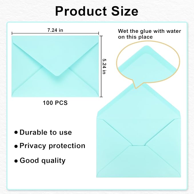 100 Pack A7 Envelopes, Light Blue Greeting Card Envelopes Self Seal, 5.24 x 7.24 in Envelopes for Birthday Graduation Baby Shower Wedding Invitation Cards