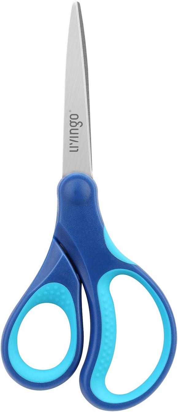 LIVINGO Kids Scissors for School 7" Pointed Tip 3 Pack | Sharp Stainless Steel Blade, Left Right Handed Design, Comfort Grip, Middle School Classroom Projects, Assorted Color