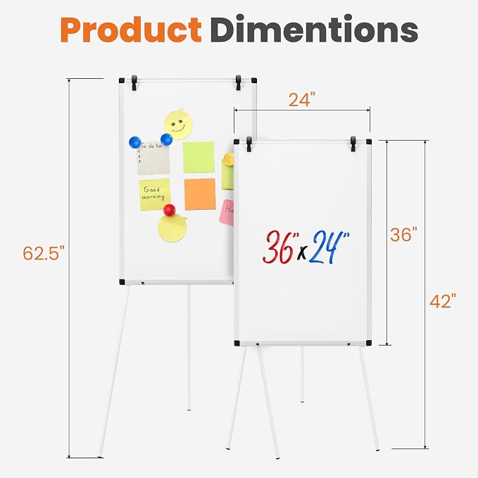 OLIXIS 36" x 24" Magnetic White Board with Stand, Standing Dry Erase Board, Whiteboard with 1 Dry Eraser & 2 Multicolor Markers & 4 Magnetic Pins, Aluminium Frame for Home, School, Office, White