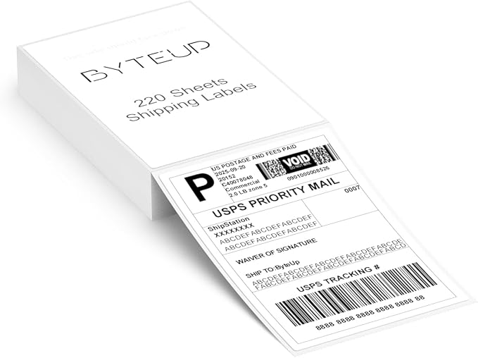 4x6 Direct Thermal Shipping Labels, 220 Fanfold Labels, Strong Adhesive Shipping Label Paper, Water Oil Scratch Resistant, BPA & BPS Free, FSC Certified, for Most Direct Thermal Printers.