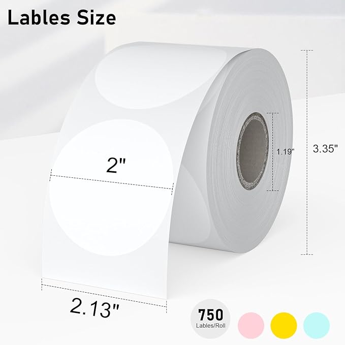 2" Circle Direct Thermal Labels, Thermal Printer Labels for Name Tag, DIY, QR Code, Self-Adhesive Address Shipping Stickers, White Circle Sticker Labels Compatible with Zebra, Rollo, MUNBYN,750Lables
