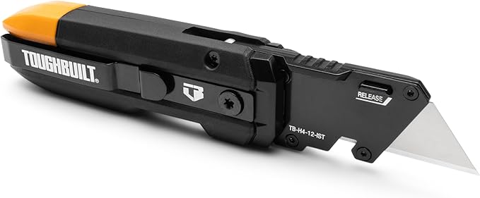 ToughBuilt – Prybar Utility Knife with Blade Storage, Heavy-Duty Folding Utility Knife with Built-In Prybar, Scraper Edge, Wire Cutter, Internal Blade Storage, All-Metal Construction (TB-H4-12-IST)