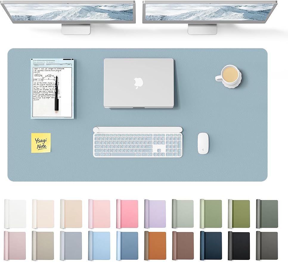 YSAGi Leather Desk Protector, Office Mat, Large Mouse Mat, Non-Slip PU Leather Blotter, Laptop Pad, Waterproof Writing Pad for Office and Home (Ice Blue, 47.2" x 23.6")