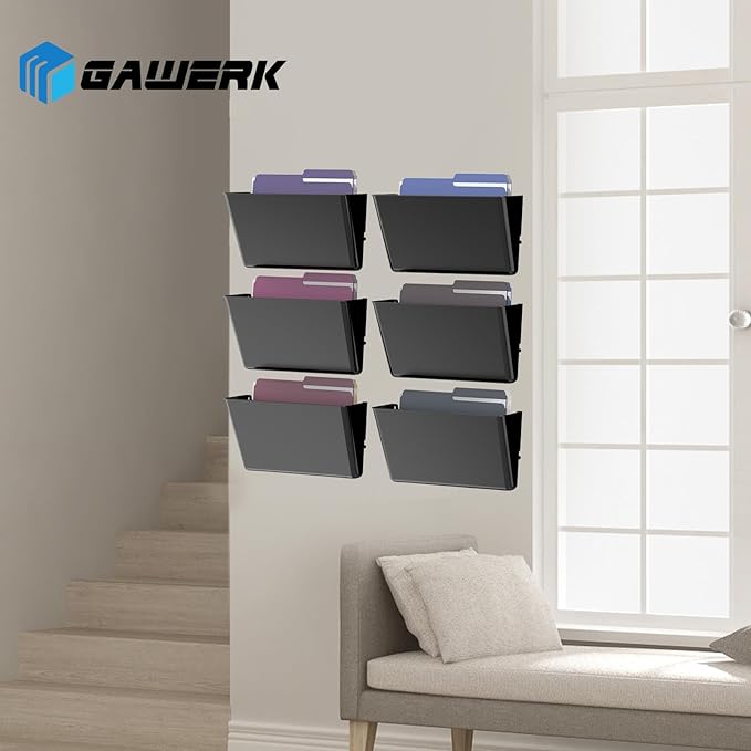 Clear Acrylic Single Pocket, Plastic Hanging Wall Mount File Holder for Office Home (Black, 8 Pack)