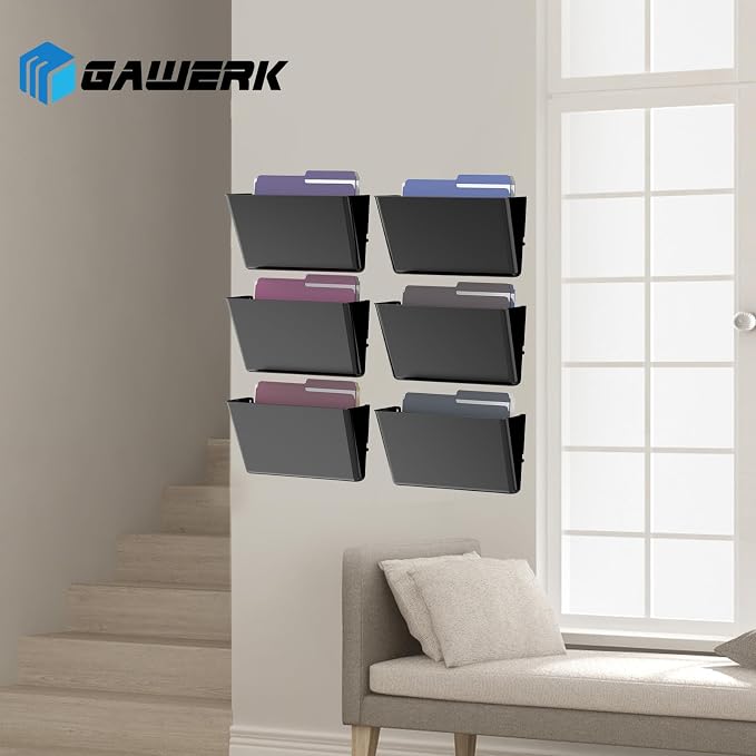 Gawerk Clear Acrylic Single Pocket, Plastic Hanging Wall Mount File Holder for Office Home (Black, 3 Pack)