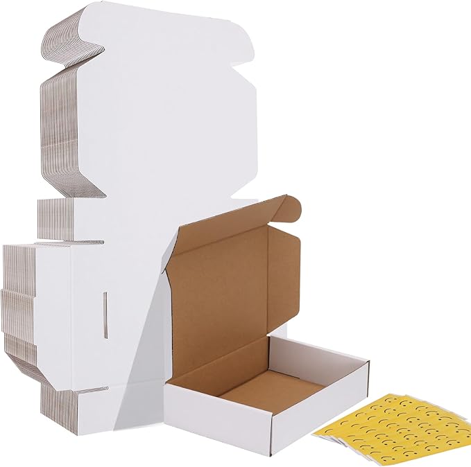 HORLIMER 9x6x2 Shipping Boxes Set of 30, White Corrugated Cardboard Mailer Box for Packing Small Business