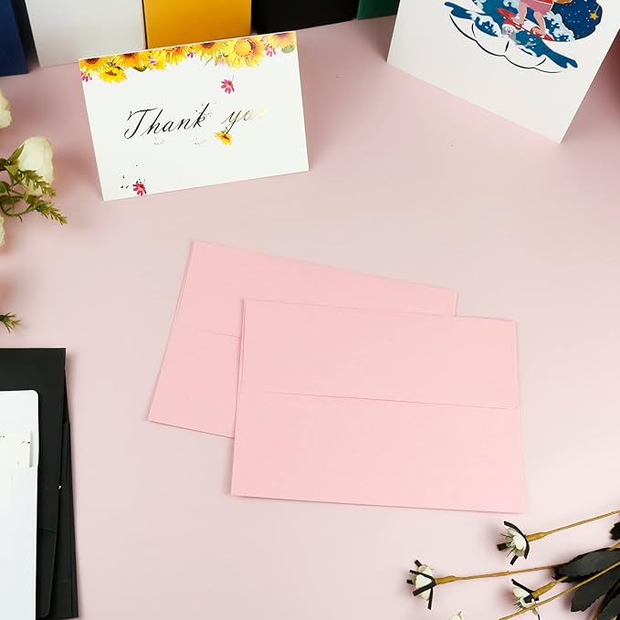 YINUOYOUJIA 50 Packs of A7 envelopes for invitation, 5x7 envelopes for Cards-Self Seal, Square Flap, Great for Wedding, Baby Shower, Mailing, Birthday Party (pink)