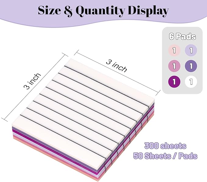 Transparent Sticky Notes Lined 300 Sheets 3"X3" Purple PET Material | Clear Translucent Self-Adhesive Sticky Notes for Back to School & Office Supplies, See Through Reveals Underlying Bible Text