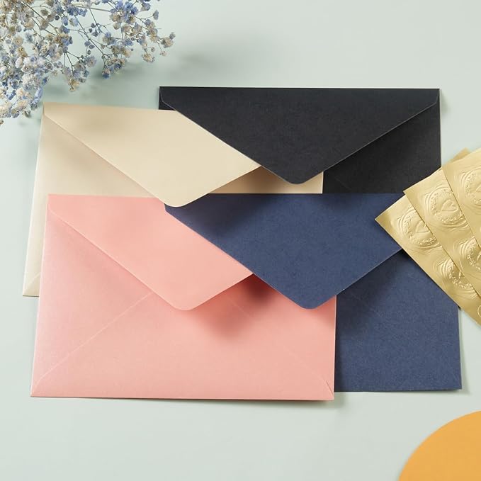 50 Pieces Shiny Envelopes with Gold Stickers, Navy Blue, 5x7 | Gold Stickers Included, For Wedding Invitations, For Graduation, For Baby Shower, For Greeting Cards