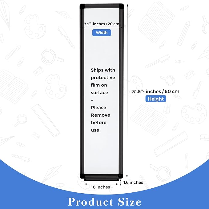 Ireer 2 Pcs Magnetic Dry Erase Board with a Tray to Do List Narrow Vertical Whiteboard for Door Wall Mounted Portable Aluminum Dry Erase Board for Home Office Kitchen Shop, 7.9" x 31.5"(Black)
