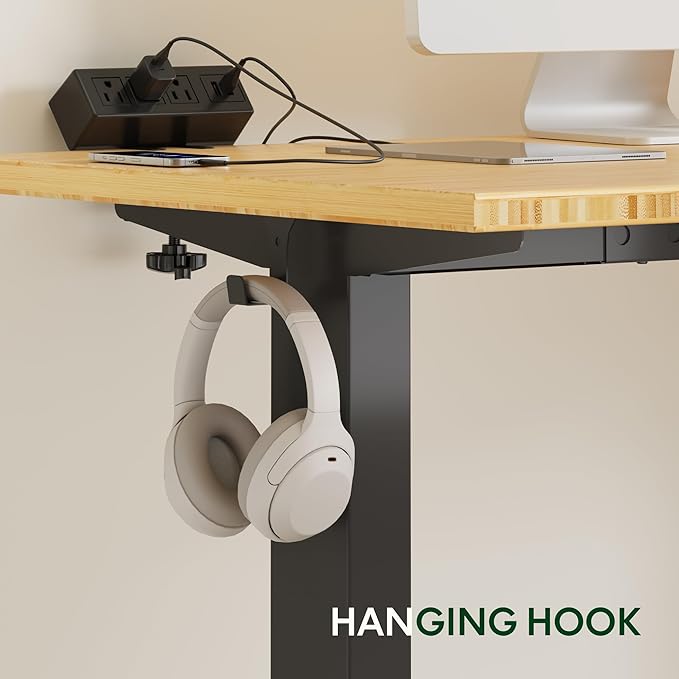 FLEXISPOT EN2 Bamboo Standing Desk with Clamp Power Strip, 55 x 28 Electric Stand Up Height Adjustable Desk with Cable Management (Black Frame + 55" Bamboo Top, 2 Packages)
