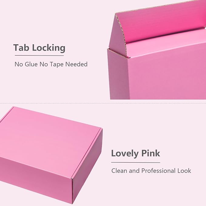 Timirog Shipping Boxes 9x6x4 Inches 25 Pack Pink Corrugated Cardboard Mailing Box for Small Business, Cute Tab Locking Literature Mailer Packaging Supplies for Packing Gifts Craft DVD | Mailing Box for Small Business, Cute Tab Locking Literature Mailer...