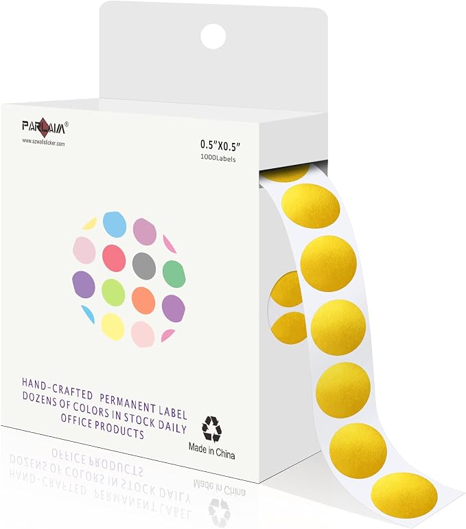 PARLAIM 1/2 Inch Circle Sticker Labels,1000 Stickers Round Color Coding Circle Dots Stickers,Roll Dot Stickers Label for Office Home Office (Gold)
