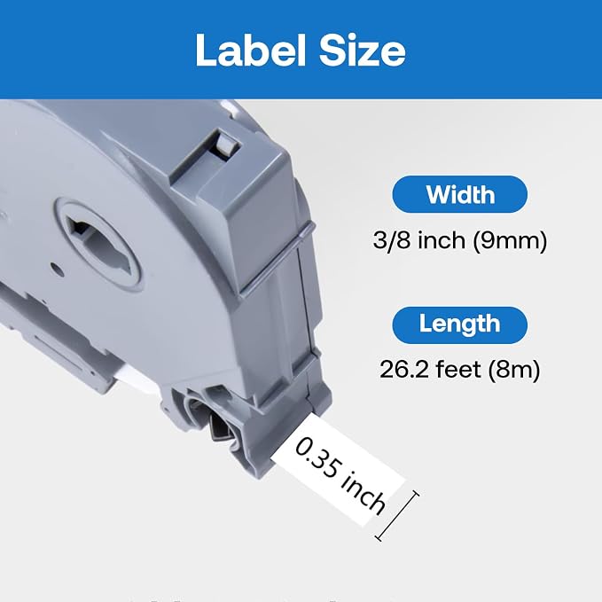TZe-221 9mm 0.35" Label Tape, Black on White, Compatible for Brother TZe-221 TZe221 P Touch Label Maker Tape for Ptouch PT-D210 D200 D220 H110 D400 D600 PT1290, 6-Packs