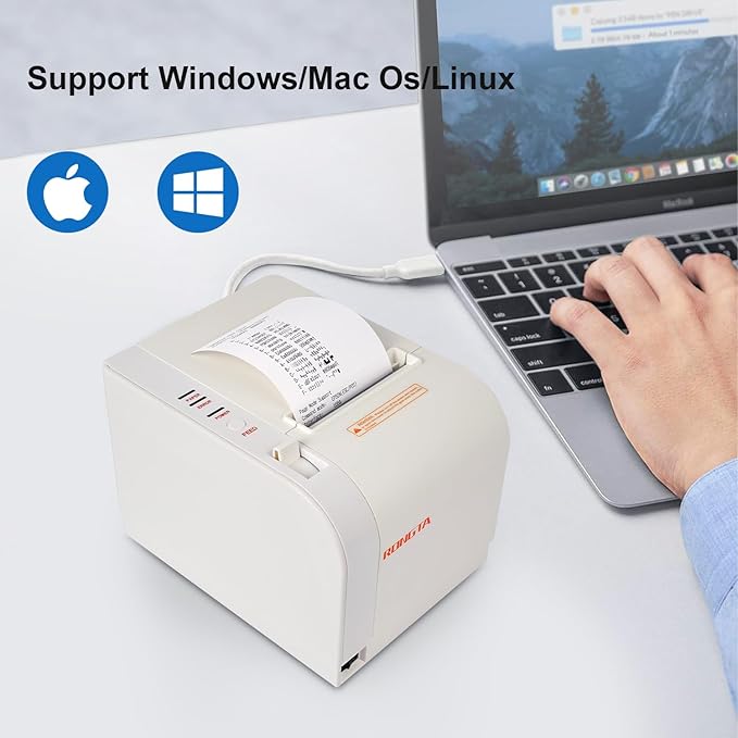 Rongta Thermal Receipt Printer, 80mm Receipt Printers, Thermal Pos Printer with Auto Cutter Support Cash Drawer,USB Serial Ethernet Support ESC/POS, Compatible with Windows/Mac/Linux