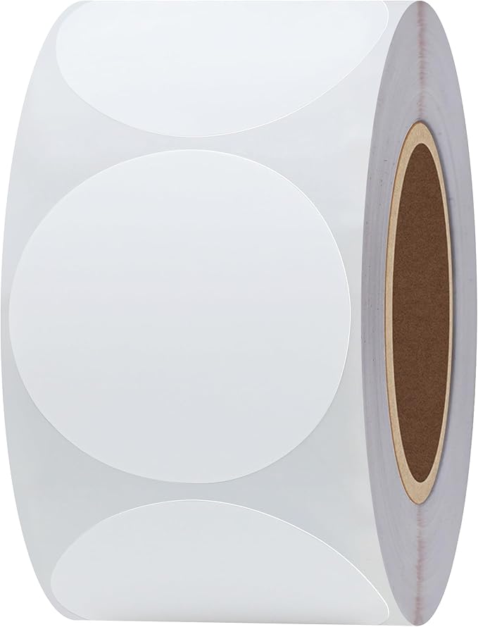 Hybsk White Color Coding Dot Labels Round Semi Gloss Paper Stickers Adhesive Label (1.5 inch)
