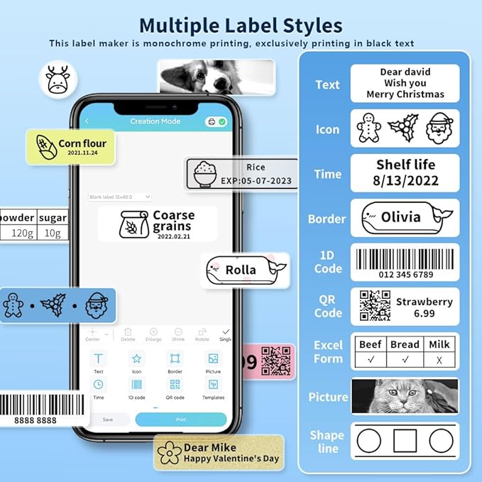 Phomemo D30 Label Maker Machine, Bluetooth Mini Label Maker for Kids School Items, Inkless Thermal Label Printer Portable Sticker Maker for Classroom Home Small Business Organizing