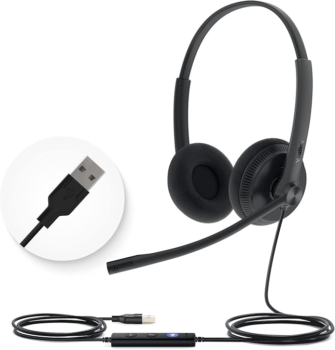 Yealink UH34 Lite Wired Headset,USB-A, Noise Canceling Mic,in-Line Controls | Stereo Headphones,Teams/Zoom Certified, Plug & Play for PC/Laptop/IP Phone, Call Center, Office, Online Meeting, Ultra Light