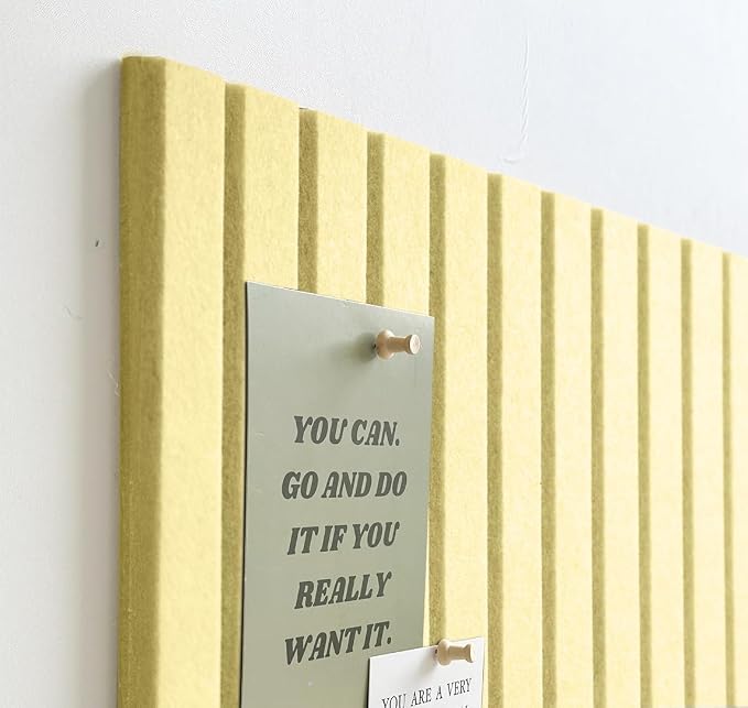 Large Felt Bulletin Board 48" x 24", Butter Yellow | 8 Pack Felt Tiles, 40 Adhesive Tabs, Cork Board Alternative for Walls, Push Pin Board for Home Office Decor