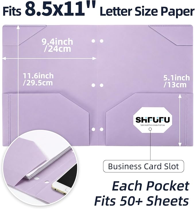 2-Pocket Folder, Heavy Duty Plastic Folder with 3 Hole Punched, Fit for 3 Ring Binder, Letter Size Binder Folder for School Office (Purple)