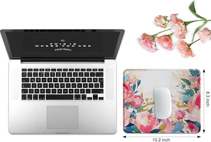 JIKIOU Mouse Pad with Stitched Edge, Comfortable Mouse Pads with Non-Slip Rubber Base, Washable Mousepads Bulk with Smooth Cloth, Mouse Pads for Computers Laptop Mouse 10.2x8.3x0.12inch Multi Peony