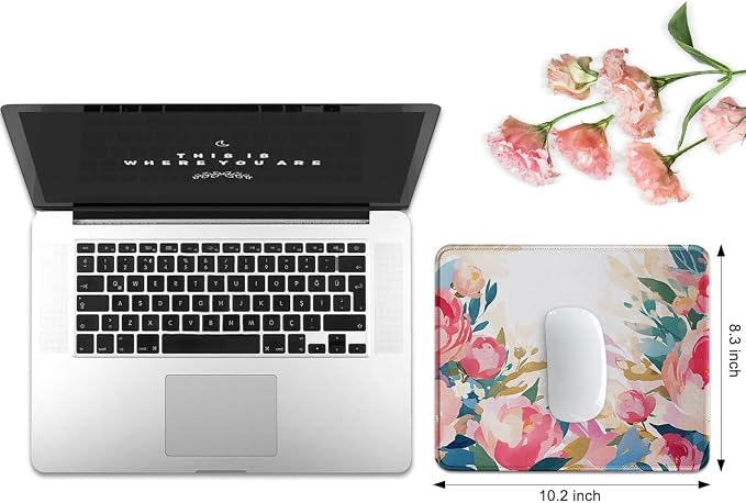 JIKIOU 3 Pack Mouse Pad with Stitched Edge, Portable Size-10.2x8.3in Peony | Anti-Fray, Comfortable Smooth Lycra Surface, Non-Slip Rubber Base, Machine Washable Fade-resistant, Compatible with All Mice