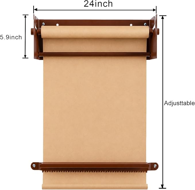 24" Kraft Paper Dispenser Wall Mount，Butcher Paper Dispenser，Paper Roll Cutter to Do Lists,Ideal for Home,Office Wall Paper Holder with Serrated Edge Cut Bar-Brown