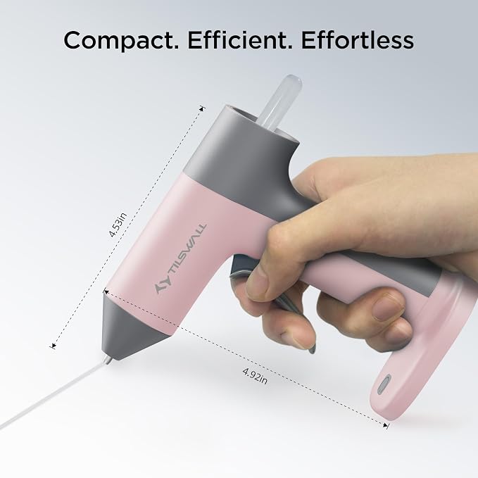 Tilswall Cordless Hot Glue Gun with 20 Glue Sticks, 30s Fast Preheating | 2Ah Rechargeable Hot Glue Gun with Stable Base, Smart Power-Off, Ideal for DIY, Craft, Home Repaire, Office Use (W106 Pink)