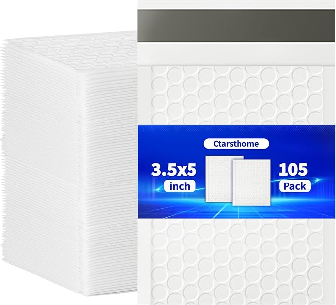 105 Pack White Bubble Mailers 3.5x5 inch Padded Envelopes Thin Mailing Envelopes Waterproof Bubble Opaque Padded Mailers Self Seal Adhesive Shipping Bags for Mailing Jewelry Makeup Small Business